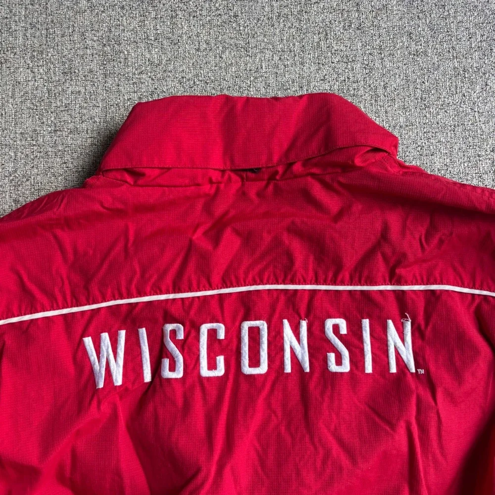 Wisconsin Badgers VTG Reebok Jacket Mens L Red Windbreaker Fleece Lined
